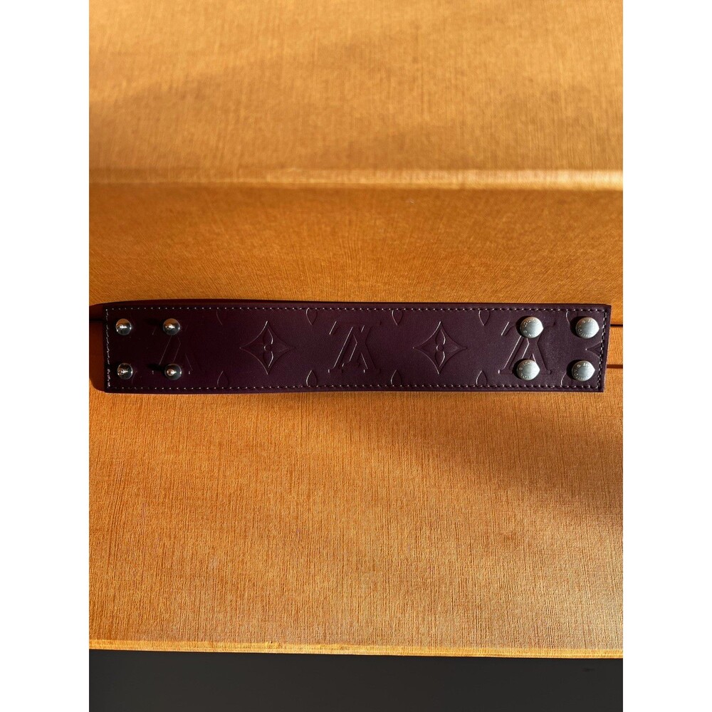 Louis Vuitton Monogram Leather Snap Cuff Bracelet Burgundy Signed 8 in